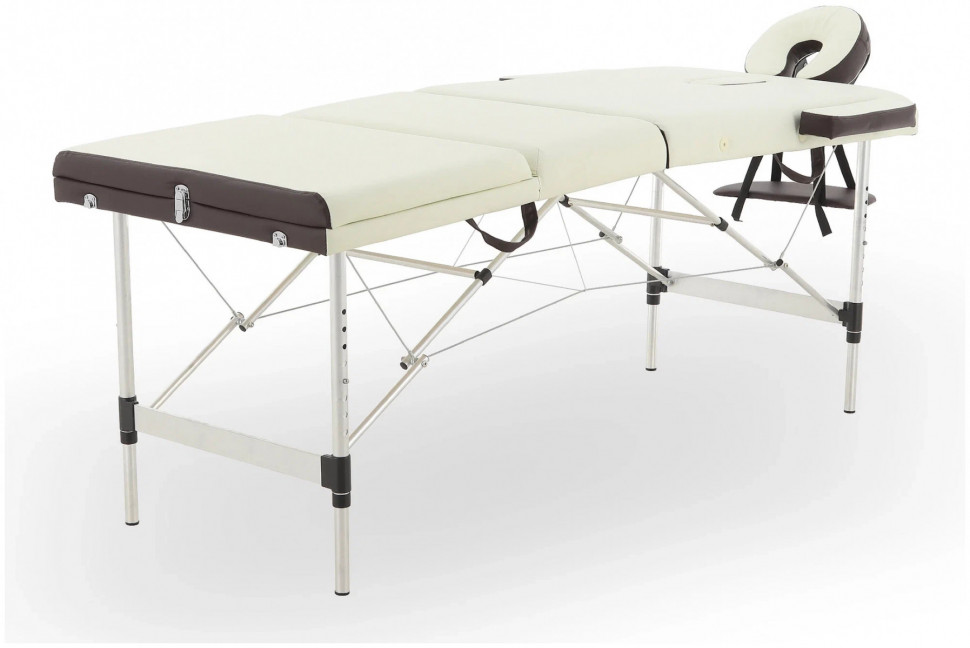 Стол массажный складной (переносной) алюминиевый JFAL01A 3-секционный кремовый/коричневый